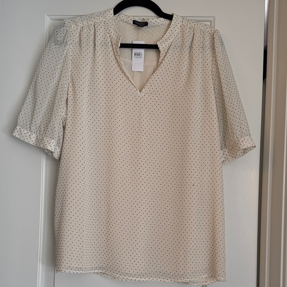Ann Taylor Ivory Blouse with Dark Dots